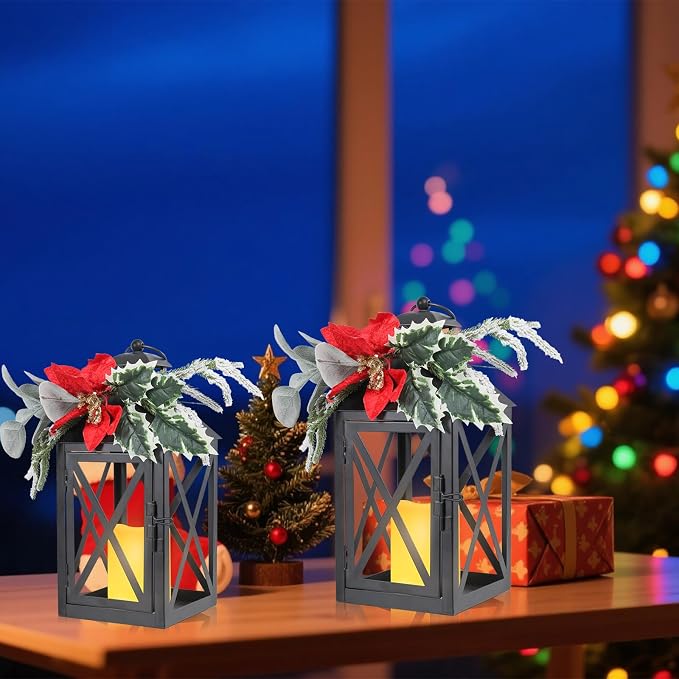 Christmas Lantern Outdoor Deror 13", 2 Pack Waterproof LED Hanging Decorative - Image 8