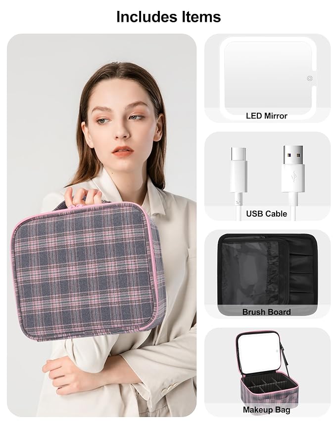 Makeup Bag With LED Mirror, Travel Makeup Case with Light up Mirror Large - Image 7