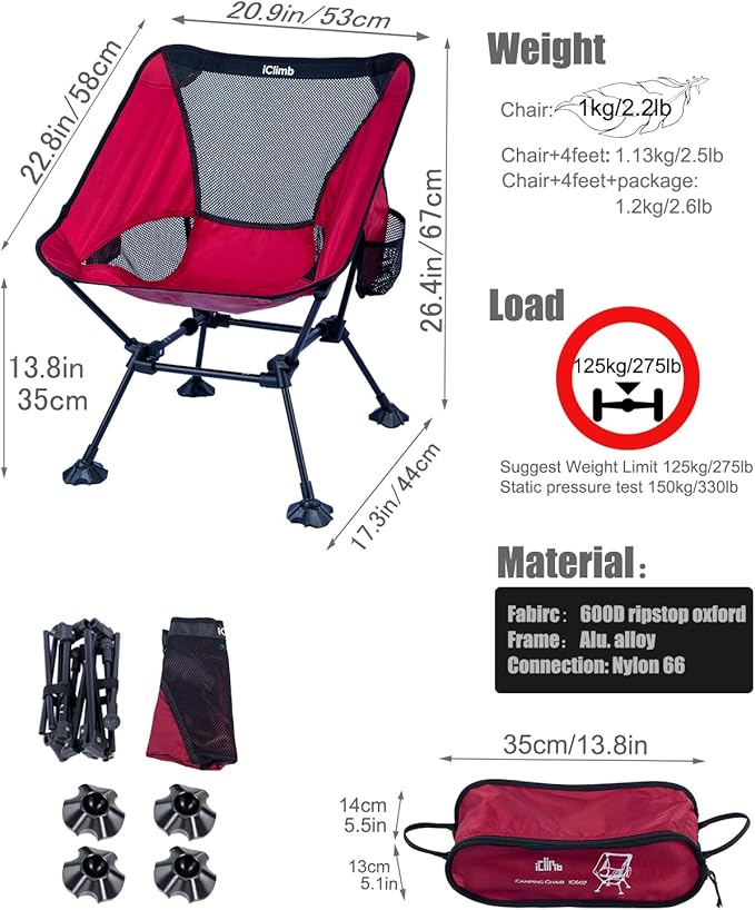 iClimb Ultralight Compact Camping Folding Beach Chair - Image 3