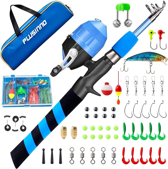 PLUSINNO Kids Fishing Pole, Portable Telescopic Fishing Rod and Reel Combo Kit - by PLUSINNO