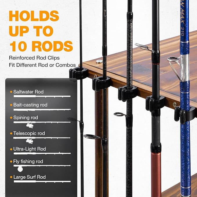 Ghosthorn Fishing Rod Holders for Garage Fishing Pole Rack Hold up to 10 Rods - Image 5