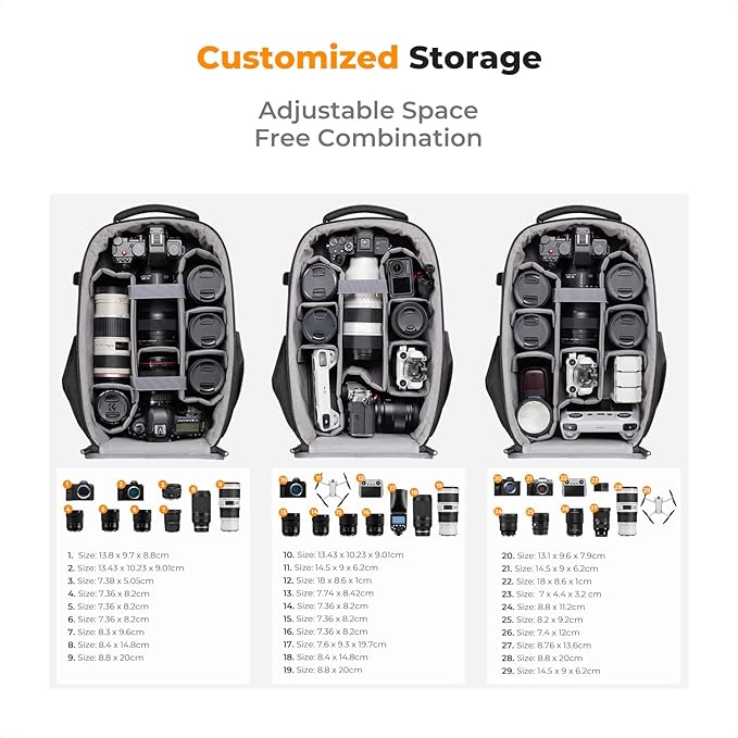 K&F Concept Camera Backpack, Hardshell Photography DSLR Camera Bag - Image 3