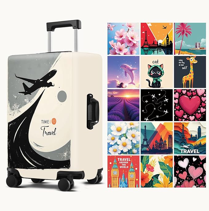 Suitcase Cover with Time to Travel Design, Luggage Protector, Fit - Image 2