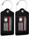 2 Pack Leather Luggage Tag for Suitcase Vintage Baseball American Flag Unique by TXIANT