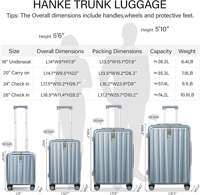 Hanke 24 Inch Checked Luggage Front Opening Rolling Suitcase Hard Sided Luggage - Image 3