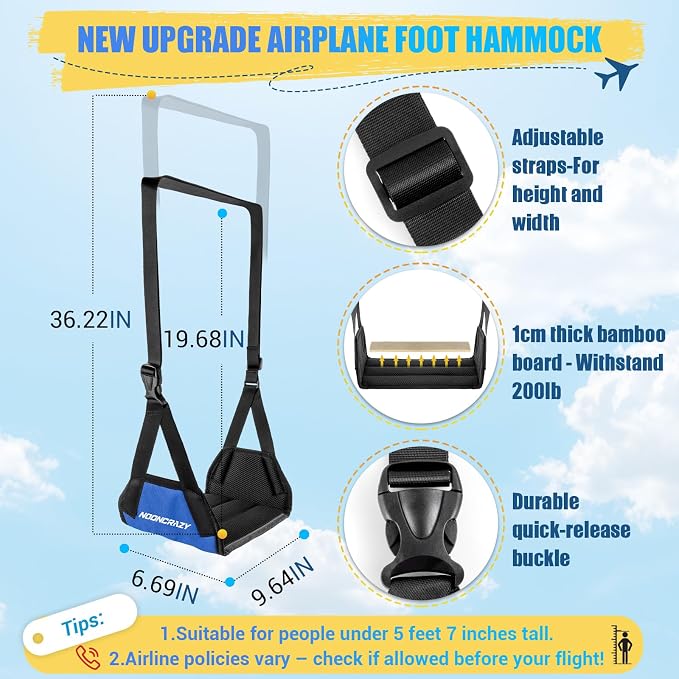 Airplane Foot Hammock, No Collapse Foot Rest - Image 3