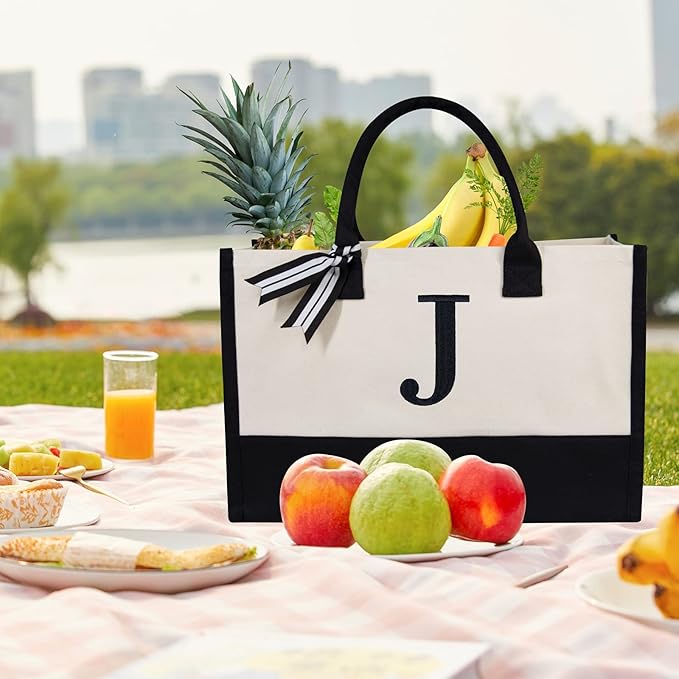 TOPDesign Embroidery Initial Canvas Tote Bag, Personalized Present Bag - Image 4