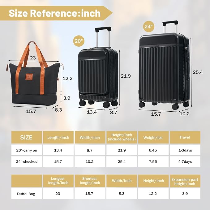 Merax Luggage Sets Front Opening, 2 Piece Hardshell Suitcase - Image 2