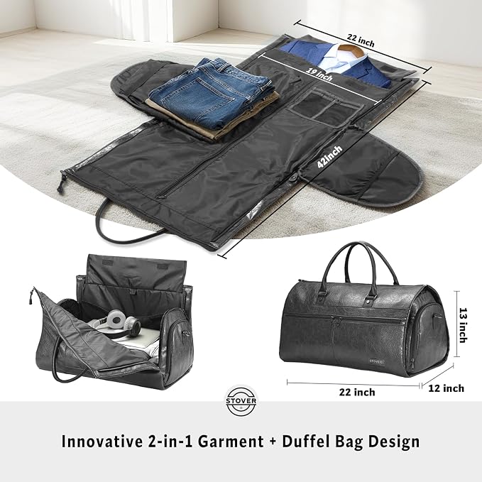 STOVER Garment Travel Duffle Bag, Large 2-in-1 Convertible Carry-on Luggage - Image 2