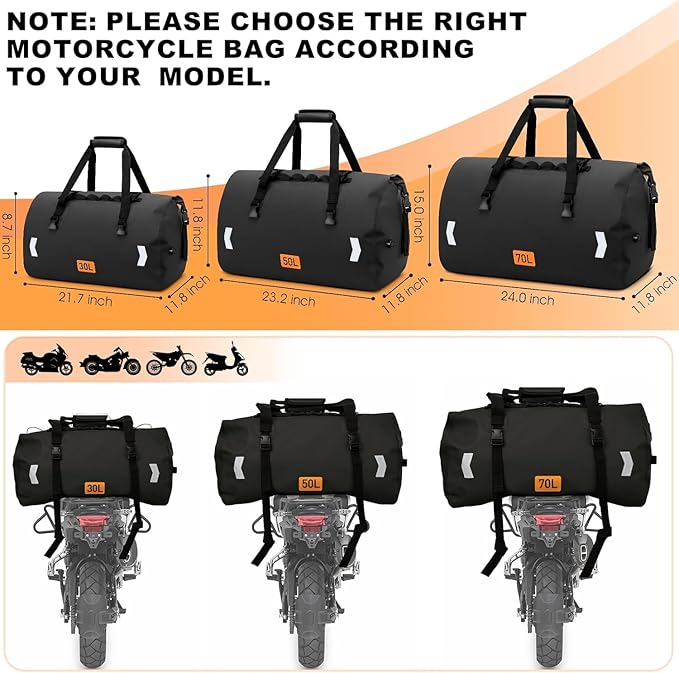 Waterproof Duffel Bag, 50L Roll-top Motorcycle Dry Bag - Image 5