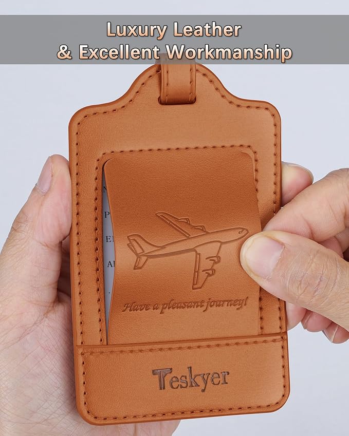 Teskyer Luggage Tags, 3 Pack Premium PU Leather Luggage Tags Privacy Protection - Image 3