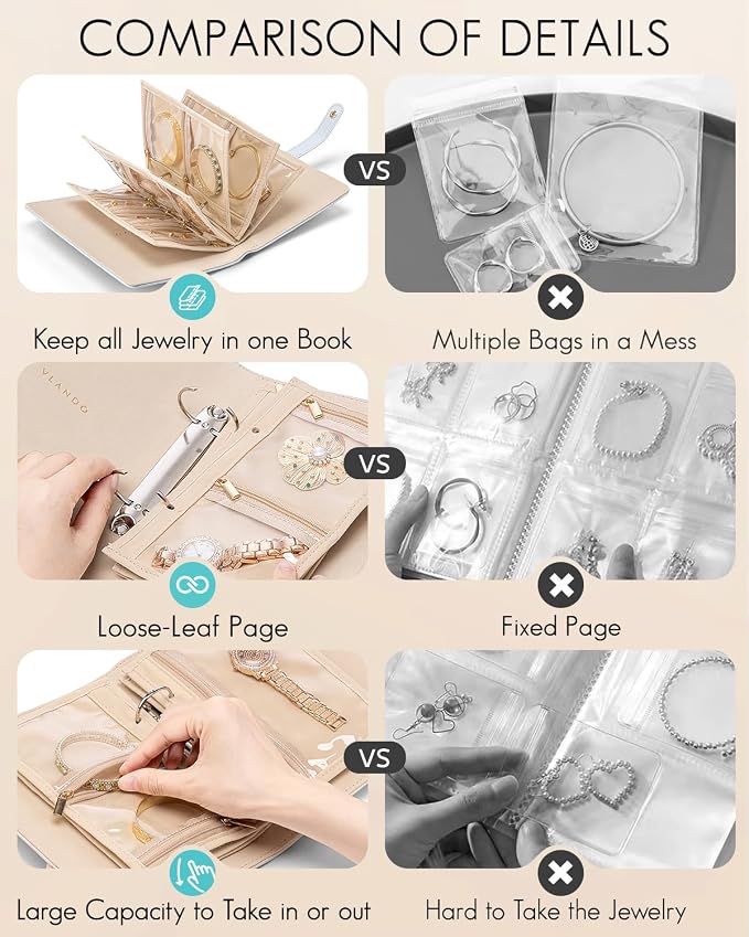 Vlando Travel Jewelry Organizer Case, Foldable Jewelry Bags Jewelry Storage - Image 2