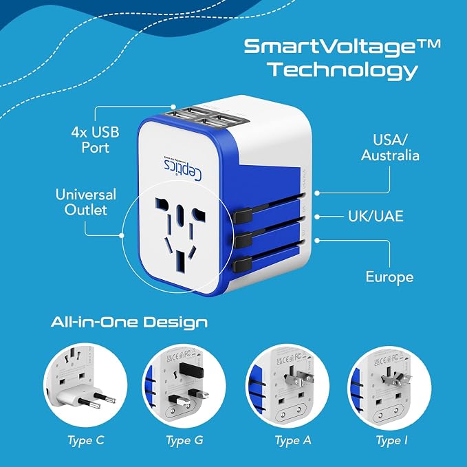 Ceptics Universal Travel Adapter Plug World Power W/ 4 USB Ports - Image 5