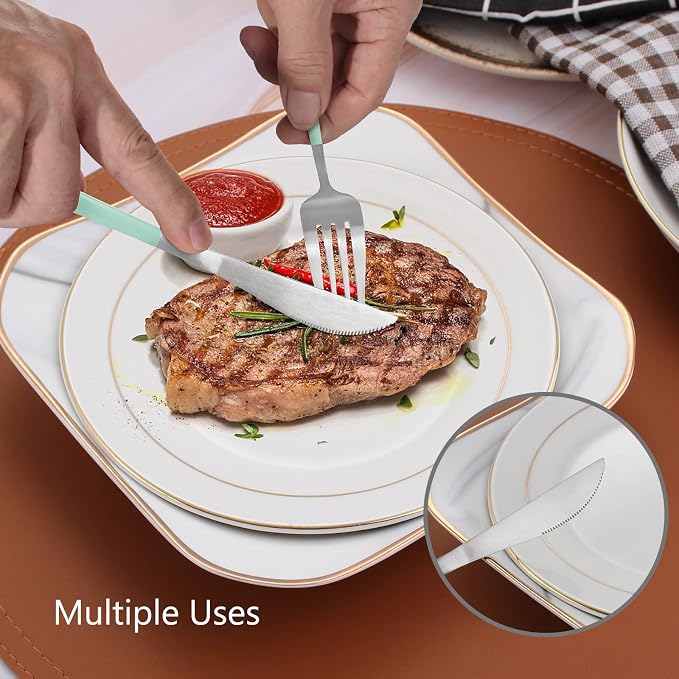 Matte Green Silver Silverware Set, 20-Piece Stainless Steel Flatware Set - Image 5