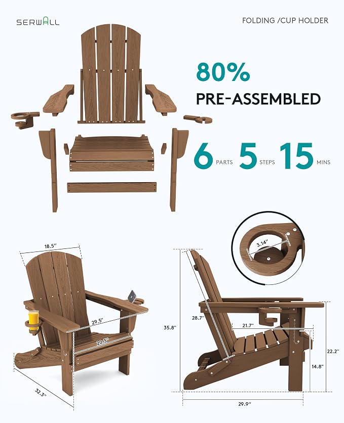 SERWALL Adirondack Chair with Cup Holders - Image 4