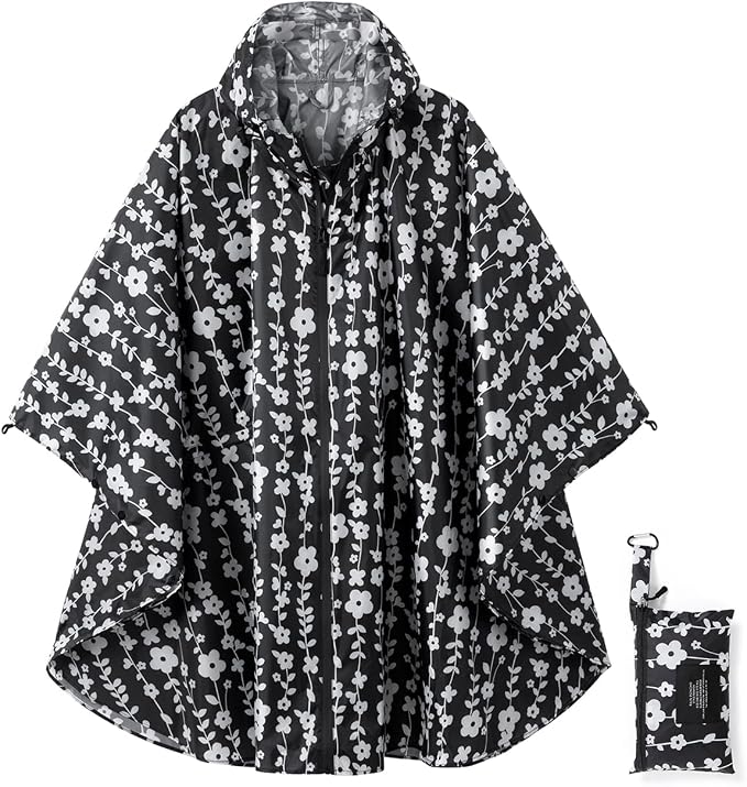 Rain Poncho Jacket Coat Hooded Zipper Style by salamra