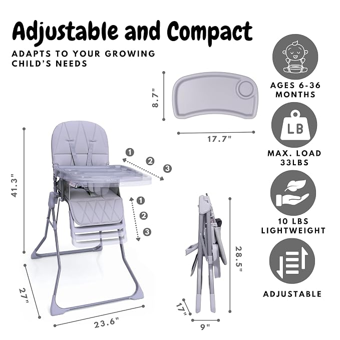 Foldable Baby High Chair with Easy Clean Double-Layer Tray, Adjustable Foot Rest - Image 4