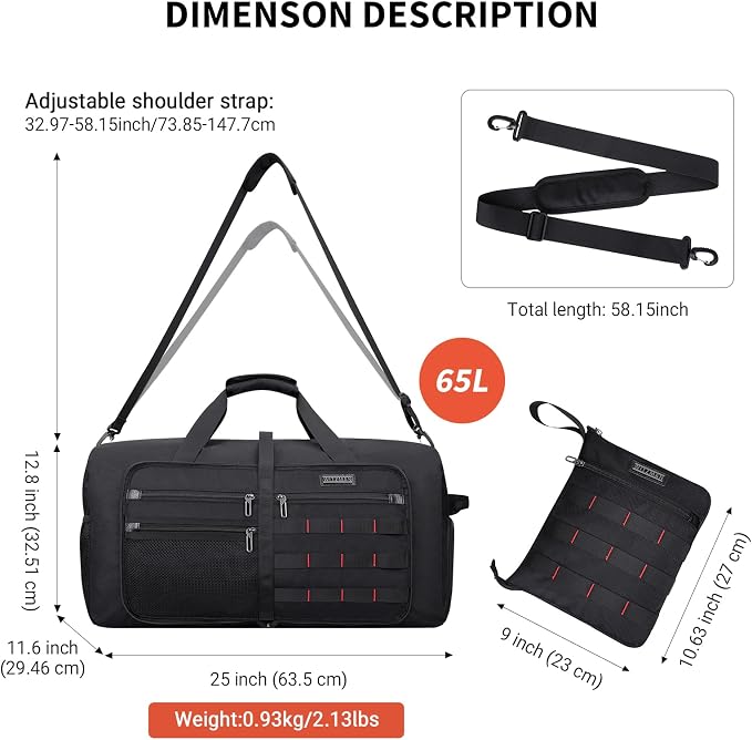 WITZMAN Foldable Duffle Bag for Travel 65L Lightweight Packable Duffel Bag - Image 6