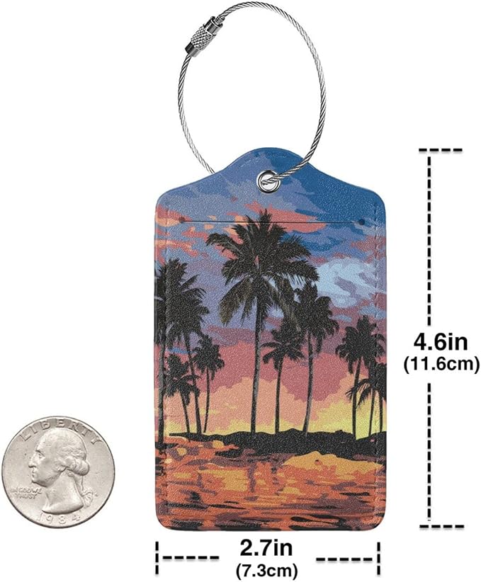 2Pcs Summer Palm Tree Luggage Tags, Beach Landscape Name ID Identifier Labels - Image 4