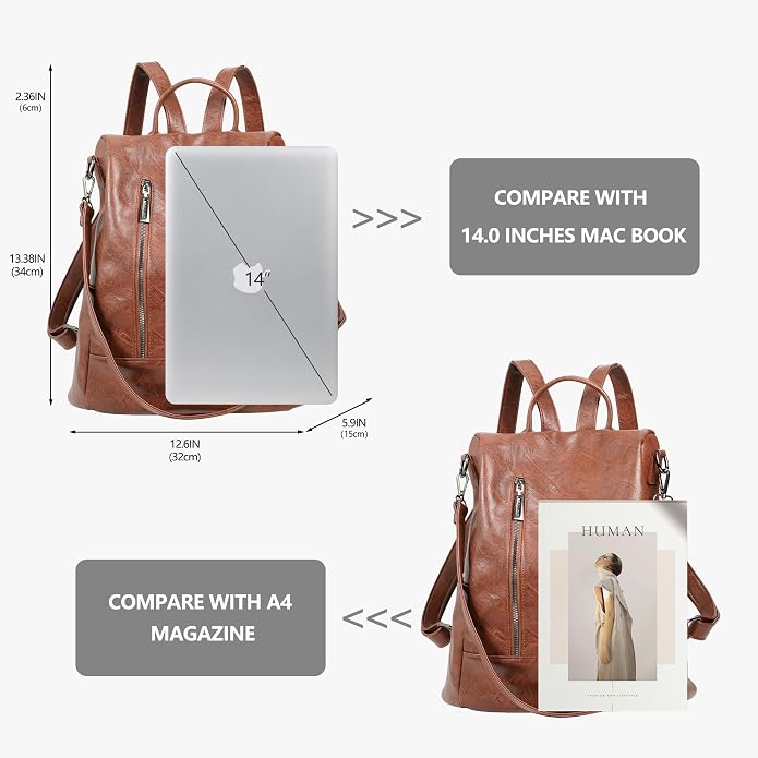 Women Backpack Purse PU Leather Anti-theft Casual Shoulder Bag Fashion Ladies - Image 4