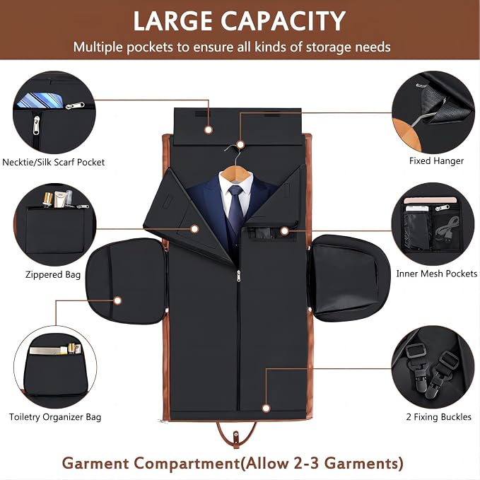 Garment Bag for Travel, Convertible Carry on Garment Duffel Bag for Men 3Pcs - Image 4