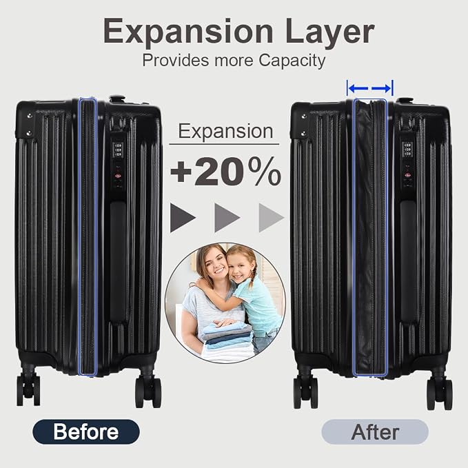 3-Piece Expandable Luggage Set Suitcase in Classic Black -Double Wheel - Image 4