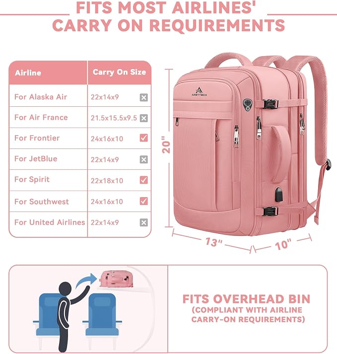 Travel Laptop Backpack for Women, 50L Expandable Extra Large Backpack, Carry On - Image 3