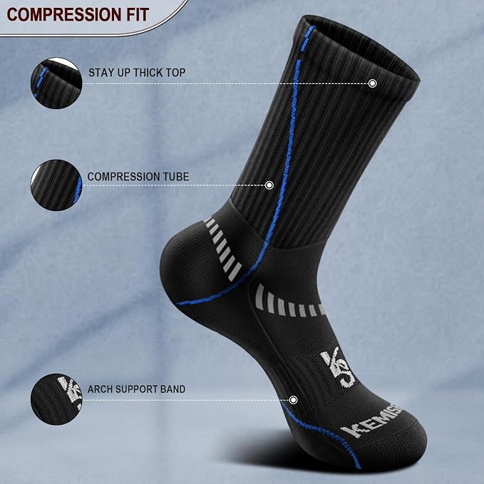 BULLIANT Compression Socks for Men 6Pairs, Athletic Crew Socks Cushioned For - Image 4