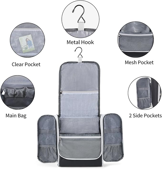 Della Gao Hanging Toiletry Bag for Men and Women, Large Capacity Cosmetics - Image 4