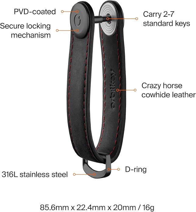 Orbitkey Crazy Horse Leather Key Organizer | Quiet Profile | Holds up to 7 Keys - Image 5