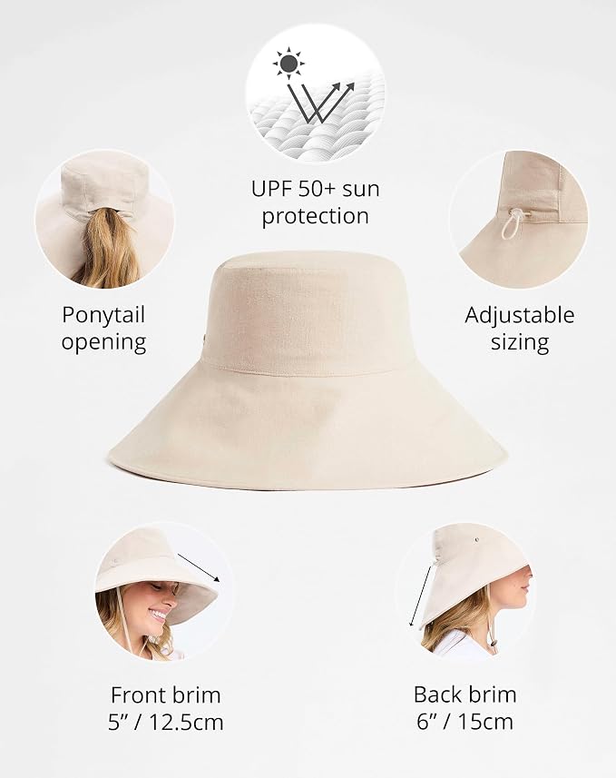 Solbari Women’s Ultra-Wide Cotton Linen Sun Hat UPF 50+, Adjustable - Image 3