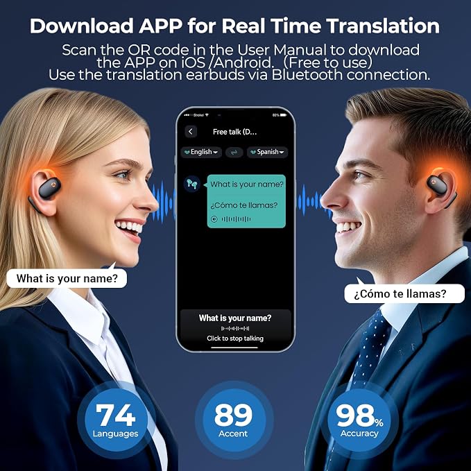 AI Translation Earbuds Real Time 80H Playtime 164 Languages Translator Ear Buds - Image 2