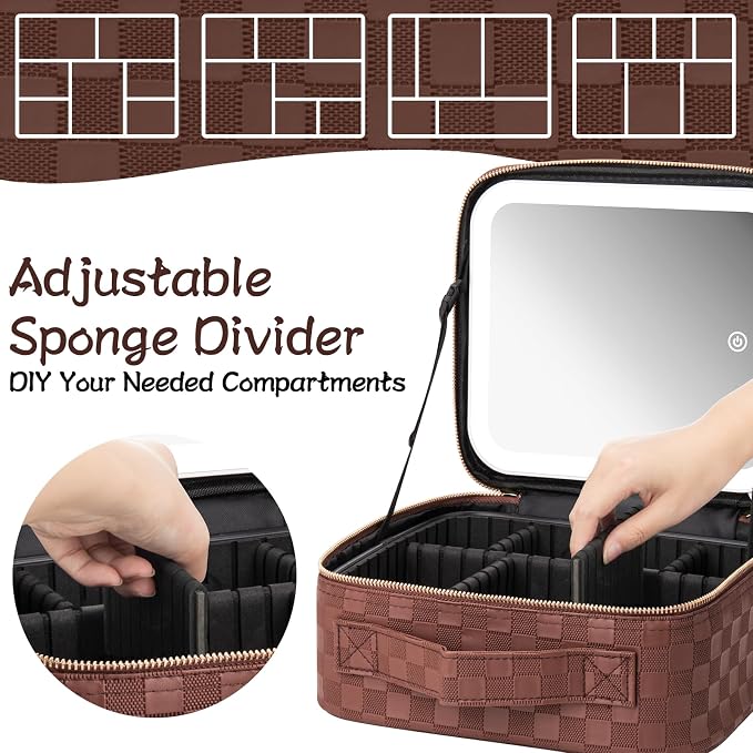 Makeup Travel Train Case with Mirror LED Light 3 Adjustable Brightness Large - Image 4