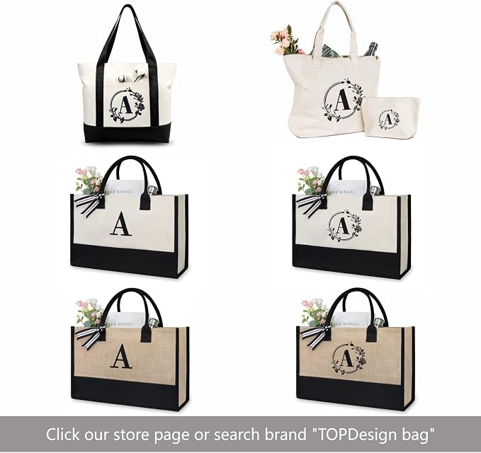 TOPDesign Embroidery Initial Canvas Tote Bag, Personalized Present Bag - Image 7