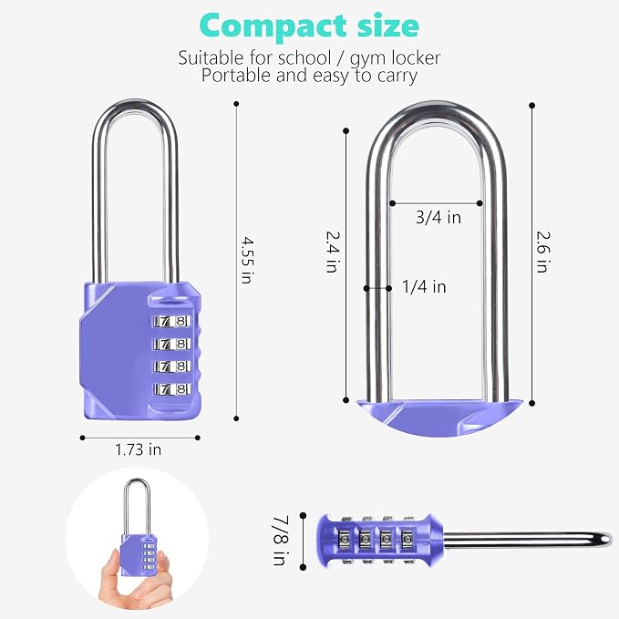 CL21VP 2.6 Inch Long Shackle Combination Lock, 4 Digit Combination Padlock Set - Image 2