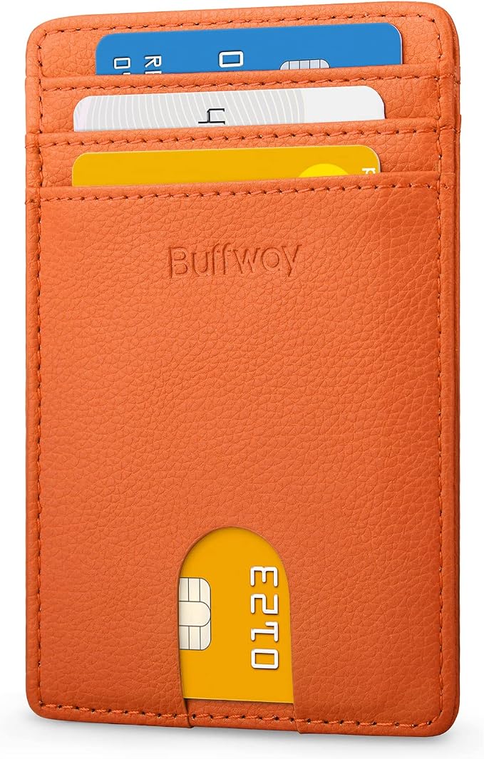 Buffway Mens Slim Wallet, Minimalist Thin Front Pocket Leather Credit Card by Buffway