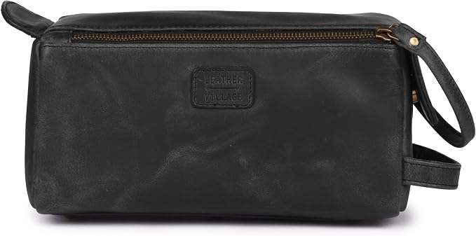 LEATHER VILLAGE Premium Leather Travel Toiletry Bag - Image 2