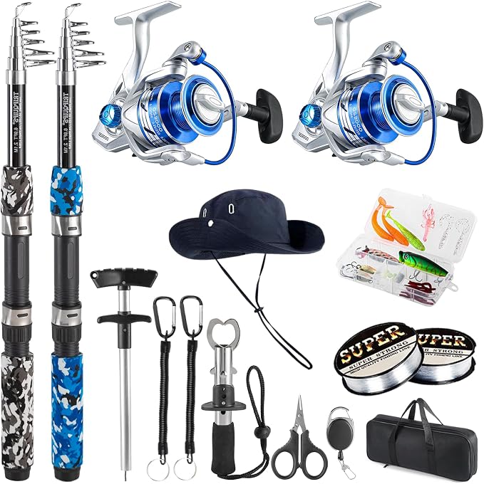 Fishing Pole Combo, 6.9ft Telescopic Rods Set, Collapsible Fishing Rods 2PCS by Tripquips