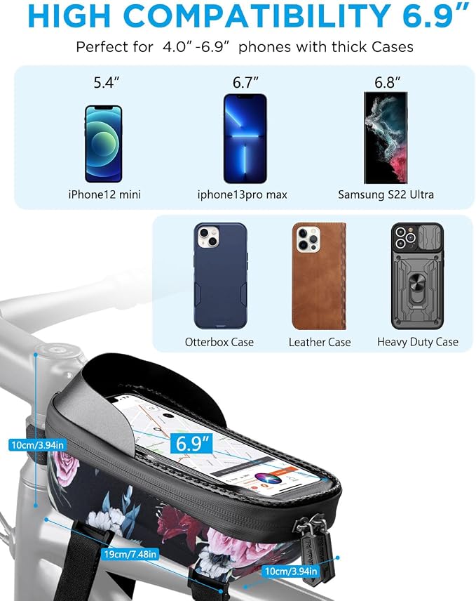 whale fall Hard Casing Floral Bike Bag, Never Deform/Waterproof, Bike Phone - Image 5
