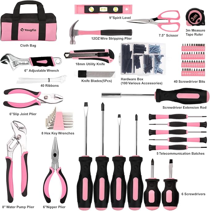 Yougfin Pink Tool Set, Includes All Essential - Image 7