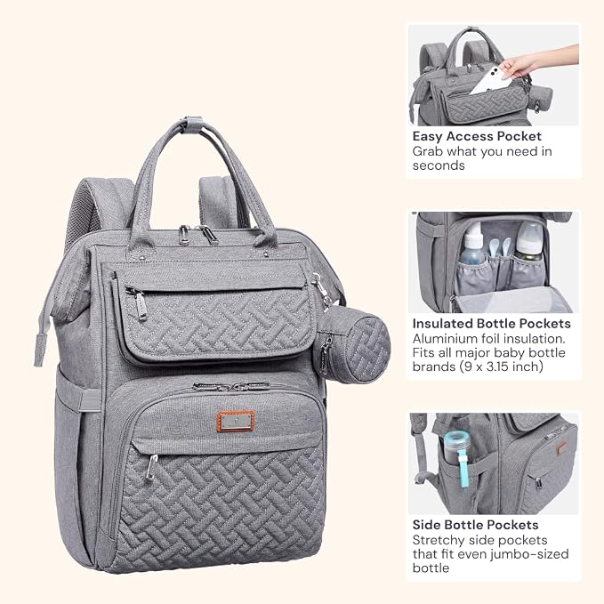 BabbleRoo Diaper Bag Backpack, Unisex Stylish Travel Back Pack Nappy Changing - Image 4
