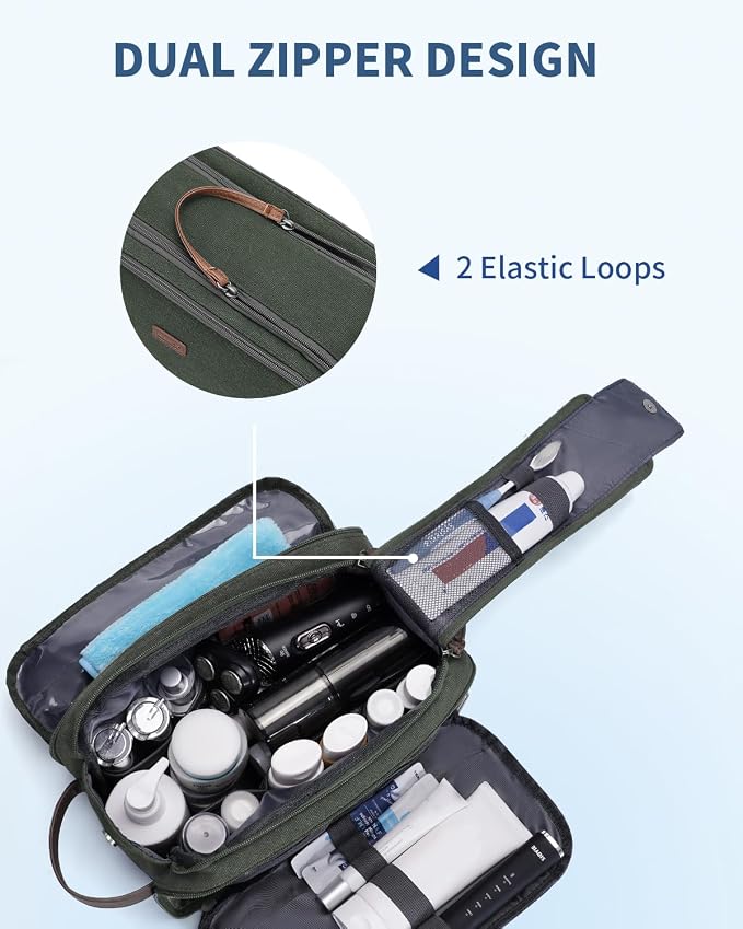 WANDF Toiletry Bag for Men Travel Toiletry Organizer Canvas and Leather Dopp - Image 4