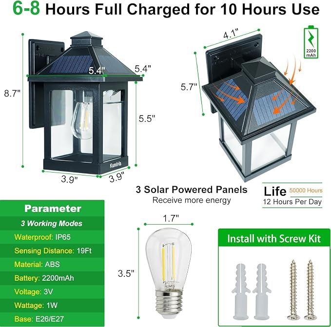 2 Pack Solar Wall Lantern Lights Outdoor Dusk to Dawn Motion Sensor Waterproof - Image 2