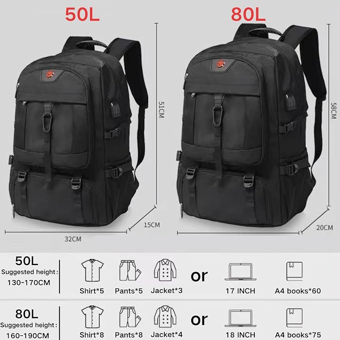 80L Travel Backpack, 18 Inch Laptop Backpack - Image 6
