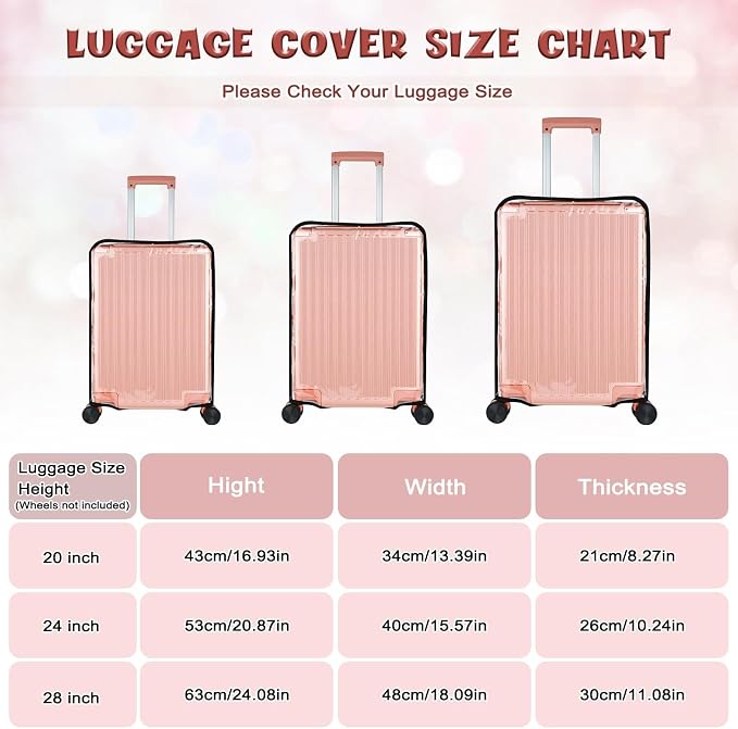 3 Piece Clear PVC Luggage Cover Protector, Waterproof Plastic Suitcase Cover - Image 3