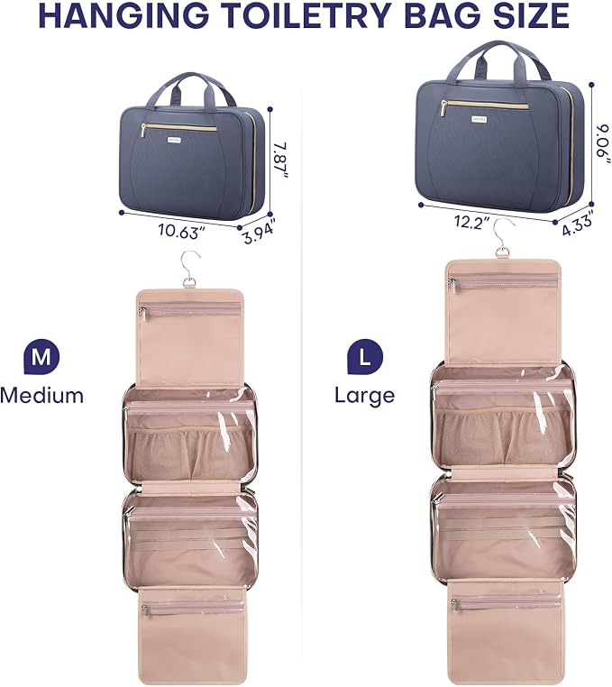Hanging Toiletry Bag for Women Travel, 2 Sizes Large & Small Waterproof - Image 2