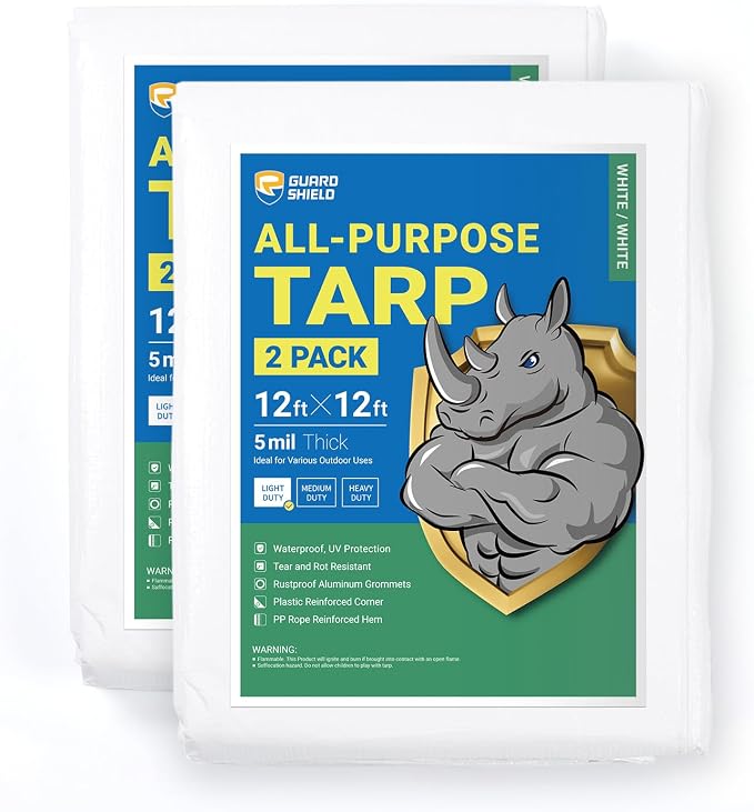 GUARD SHIELD Tarp White 12x12 Feet Multi Purpose Waterproof Poly Tarp Cover 5mil by GUARDSHIELD