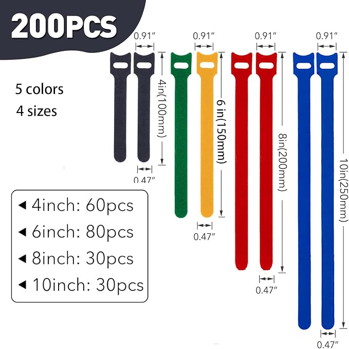 200PCS Reusable Cable Ties Wire Ties Cord Organizer Cable Organizer Adjustable - Image 2