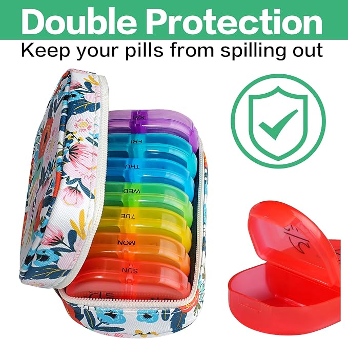 Serfeymi Weekly Travel Pill Organizer 2 Times A Day AM PM Upgraded Rainbow Pill - Image 5