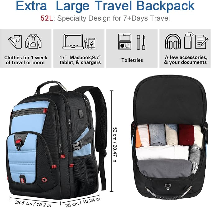Z-MGKISS Big Backpack for Travel, 52L Large Anti-Theft Computer Backpack for - Image 4